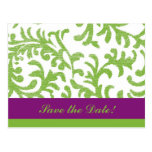 Estampado de flores púrpura y verde tarjeta postal