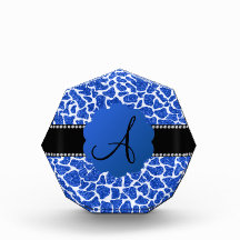 Estampado de girafa azul del brillo del monograma