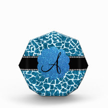 Estampado de girafa azul del brillo del monograma