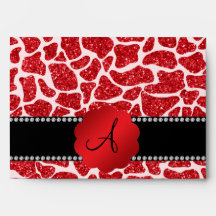 Estampado de girafa rojo del brillo del monograma