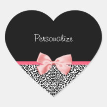 Estampado leopardo de moda y cinta rosada con nomb calcomanías de corazones personalizadas