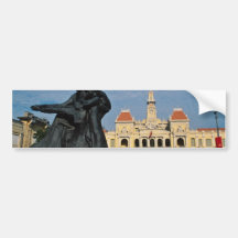 Estatua roja de tío Ho, flores de Ho Chi Minh Etiqueta De Parachoque