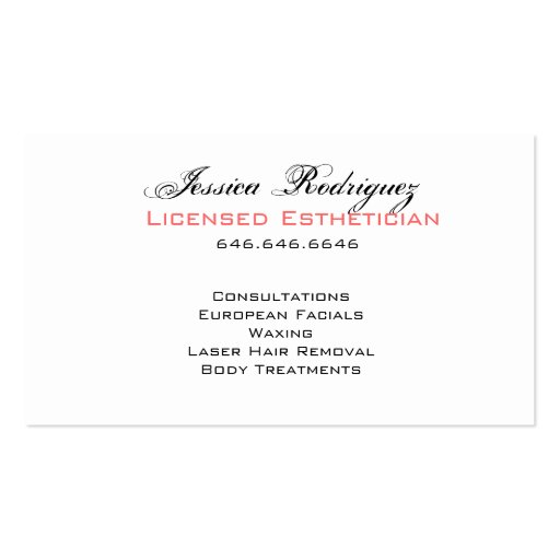 Esthetician Beauty Skincare business cards (back side)