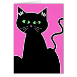 Estilo retro de ojos verdes del gato negro toda la felicitaciones