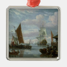 Estuary Scene with Boats and Fisherman Christmas Ornaments