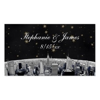 Etched NYC Skyline 2 Black Gold Star Escort Cards Business Card Templates