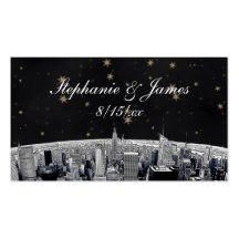 Etched NYC Skyline 2 Black Gold Star Place Cards Business Card Template