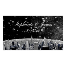 Etched NYC Skyline #2 Black Wht Heart Place Cards Business Card Templates