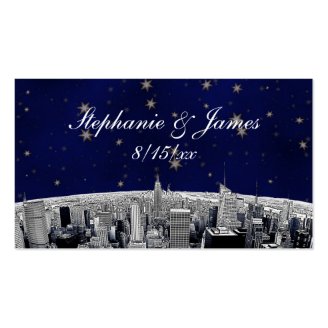 Etched NYC Skyline 2 Blue Gold Star Escort Cards Business Card Templates