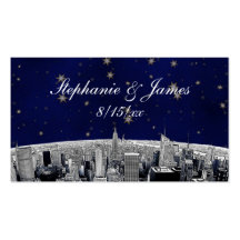 Etched NYC Skyline 2 Blue Gold Star Place Cards Business Card
