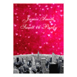 Etched NYC Skyline #2 Hot Pink Red Hrt Sweet 16 V invitations