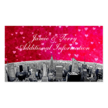 Etched NYC Skyline #2 Pink Red Heart Insert Card Business Cards