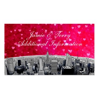 Etched NYC Skyline #2 Pink Red Heart Insert Card Business Cards