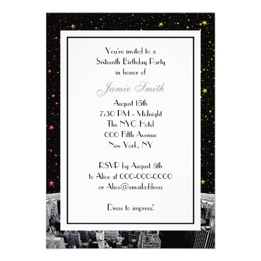 Etched NYC Skyline 2 Rainbow Star Sweet 16 V Cards