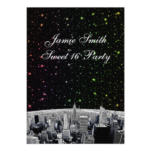 Etched NYC Skyline 2 Rainbow Star Sweet 16 V Cards