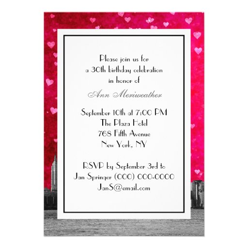 Etched NYC Skyline Hot Pink Red Heart Birthday V Announcement