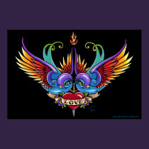 "Eternal Love" Rainbow Swallow Heart Tattoo Poster posters