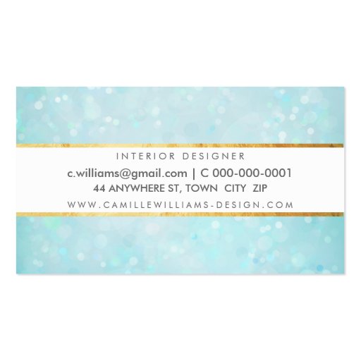 ETHEREAL BOKEH pattern elegant gold strip blue Business Cards (back side)