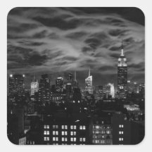 Ethereal Clouds: NYC Skyline, Empire State Bldg BW Square Stickers