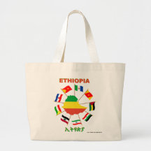 Ethiopia Flags Pinwheel with Flag Map Tote Bags