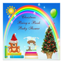 Ethnic Baby Boy Xmas Bring a Book Baby Shower Personalized Announcement
