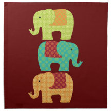 Ethnic Elephants with Flowers on Maroon Red Printed Napkin