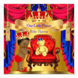 Ethnic Prince Baby Shower Gold Bear Red Blue Card