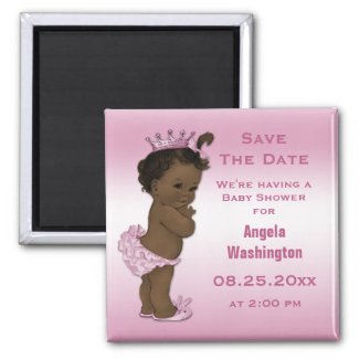 Ethnic Princess Baby Shower Save the Date Pink 2 Inch Square Magnet