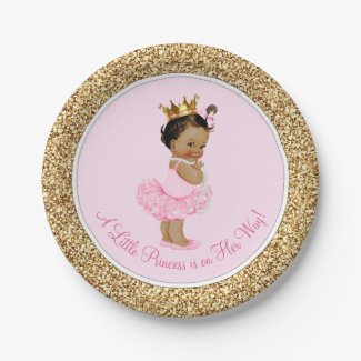 Ethnic Princess Ballerina Pink Gold Baby Shower Paper Plate