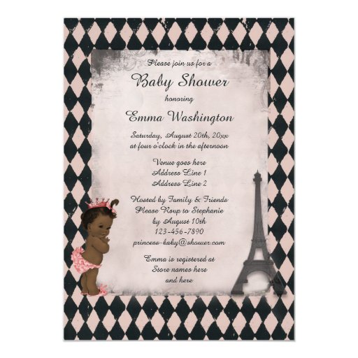 Ethnic Princess Eiffel Tower Rose Baby Shower Custom Invitations