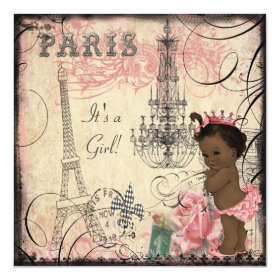 Ethnic Princess Paris Eiffel Tower Baby Shower 5.25x5.25 Square Paper Invitation Card