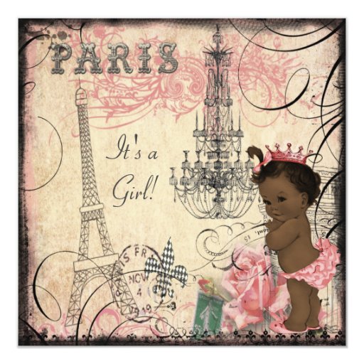 Ethnic Princess Paris Eiffel Tower Baby Shower Custom Announcement