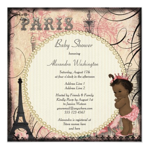 Ethnic Princess Paris Eiffel Tower Baby Shower Custom Announcement