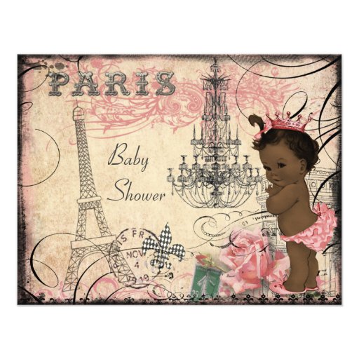 Ethnic Princess Paris Eiffel Tower Baby Shower Personalized Invite