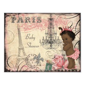 Ethnic Princess Paris Eiffel Tower Baby Shower 4.25x5.5 Paper Invitation Card