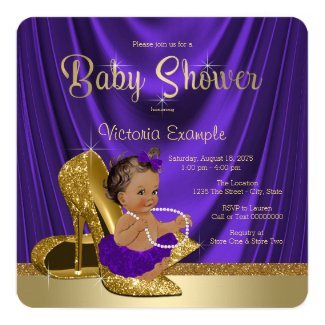 Ethnic Purple Ballerina Gold Shoe Baby Shower Card