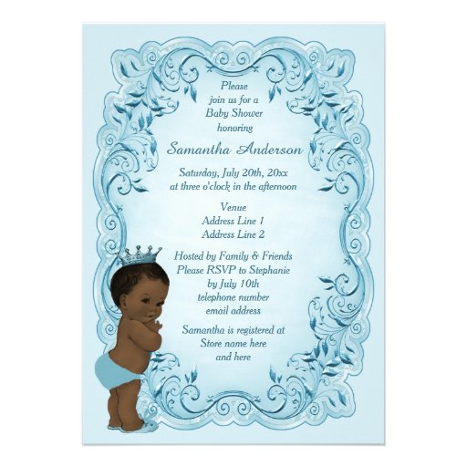 Ethnic Vintage Prince Blue Baby Shower Invitation