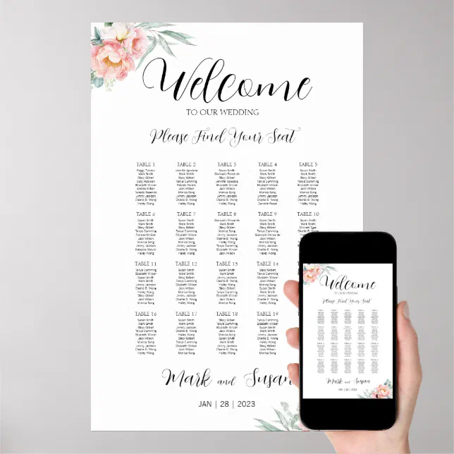 Eucalyptus Peonies Wedding Welcome Seating Chart Zazzle