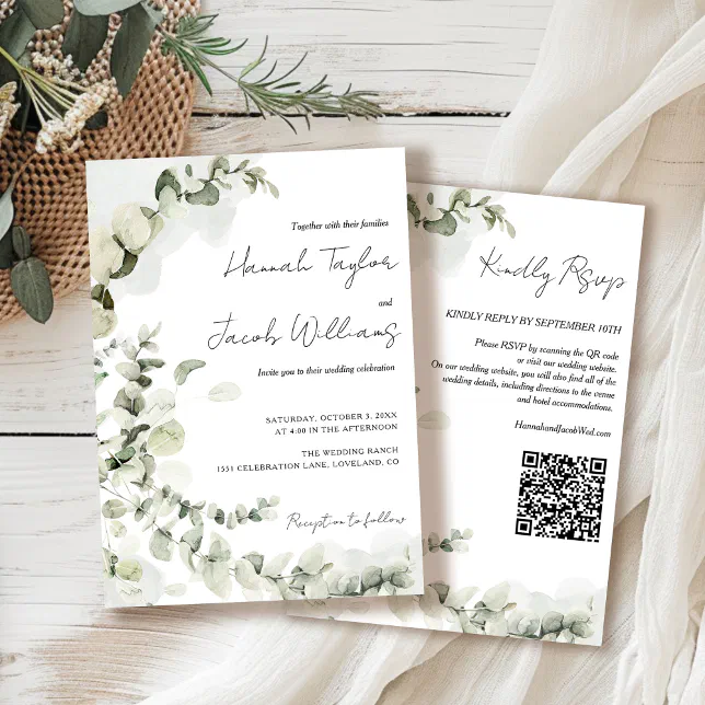 Eucalyptus QR Code Wedding Invitation Zazzle