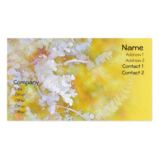 Eucalyptus White on Yellow Business Cards (front side)
