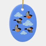 Eurasian Bullfinches in Flight Christmas Tree Ornaments