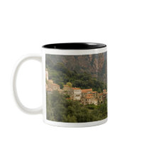 Europe, France, Corsica, Ota.  Town of Ota and Coffee Mugs