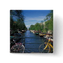 Europe, Holland, Amsterdam, yellow bicycle and Pinback Button