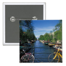 Europe, Holland, Amsterdam, yellow bicycle and Pinback Button