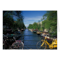 Europe, Holland, Amsterdam, yellow bicycle and Card