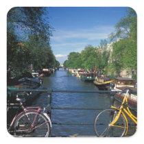 Europe, Holland, Amsterdam, yellow bicycle and Square Stickers