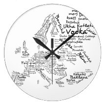 European Food Map Kitchen Clock