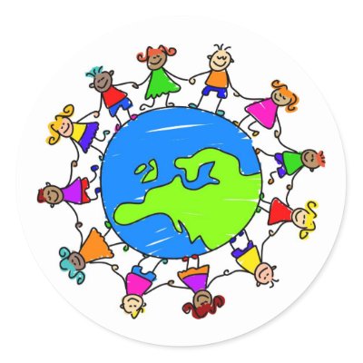 European Kids Round Stickers by prawny. Cute cartoon illustration of a group 