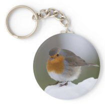 European Robin in snow keychains