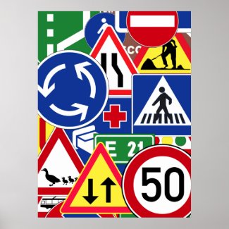 European Traffic Signs Collage Posters